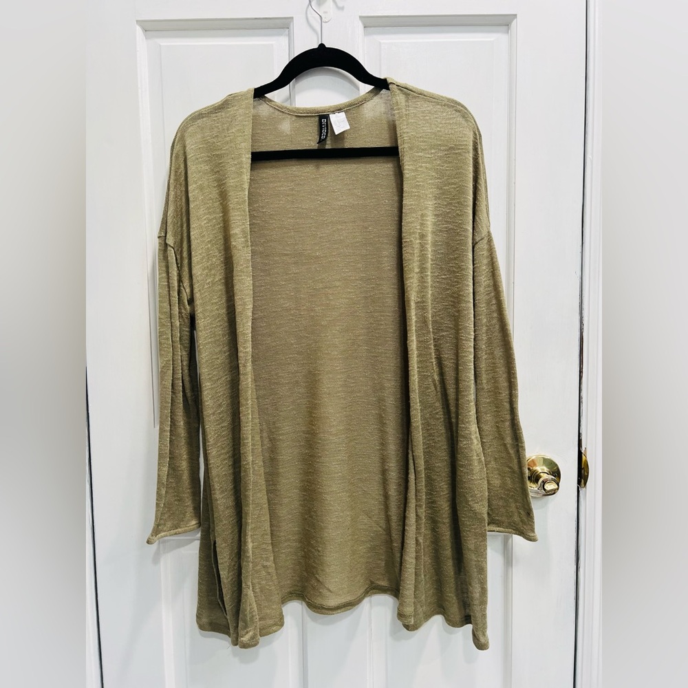 H&M DIVIDED Greenish Brown Open Front Knit Cardigan Sweater SIZE LARGE Pre Loved